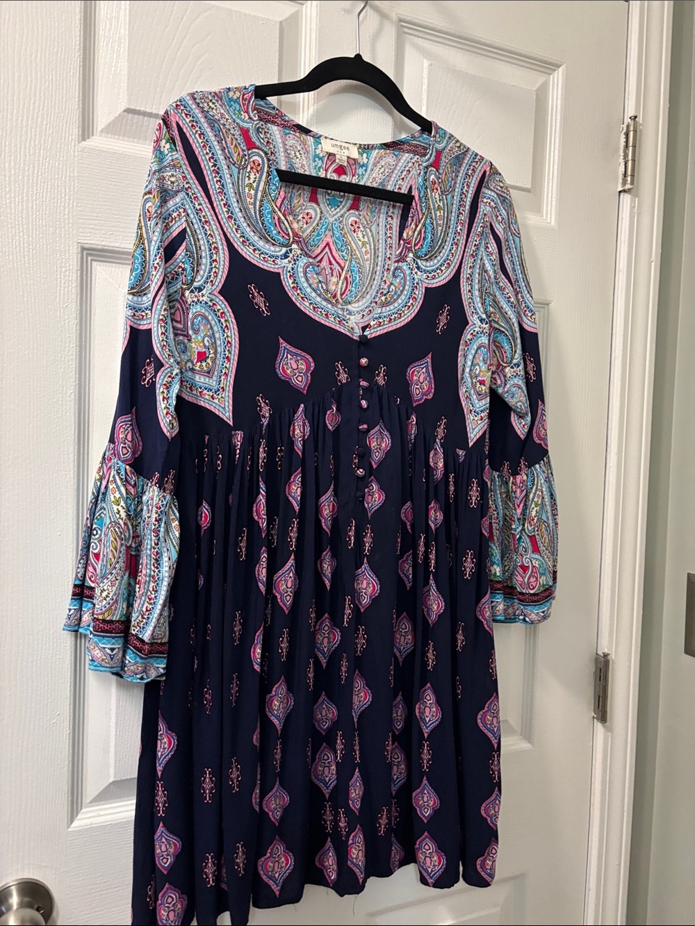 Umgee Navy Paisley Tunic with Pink & Teal Accents